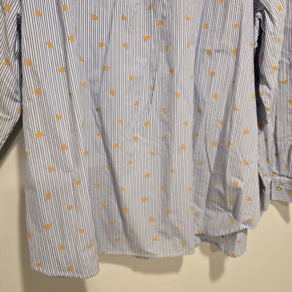 Talbots Size 3X Ruffle Band Collar Poplin Button Down Stripe Gold Heart Cotton - Picture 10 of 10
